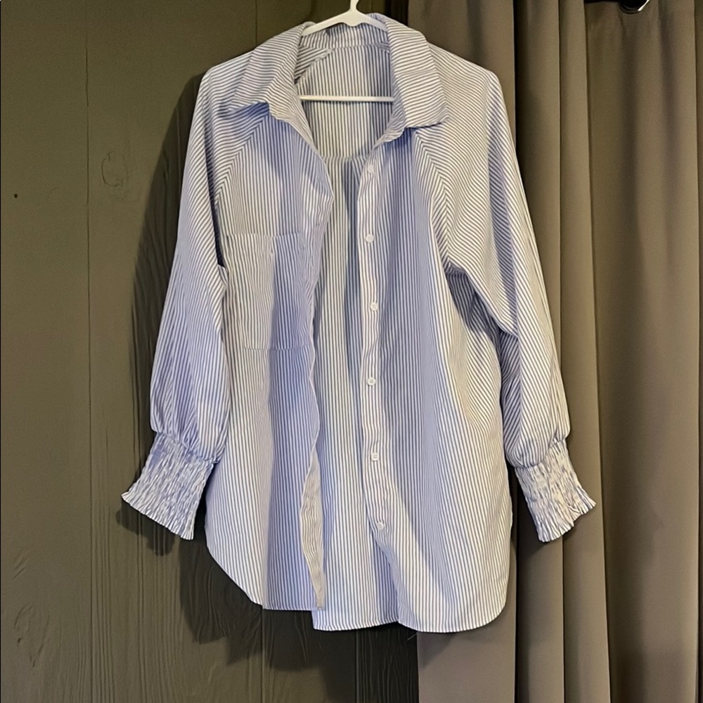 Viral button up Blue Striped Women’s 3/4 sleeved Shirt XL